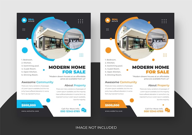 創造的な不動産チラシ デザイン テンプレート、販売のための家