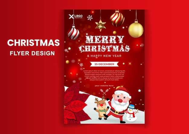 Creative realistic christmas party poster design template