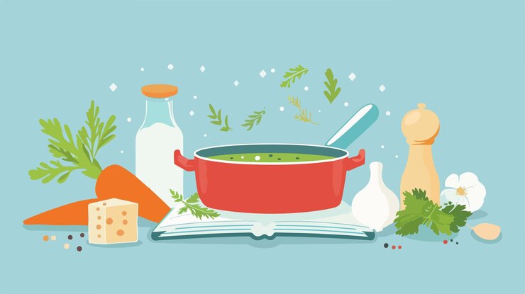 Vector creative recipe book concept with ingredients list for cooking inspiration