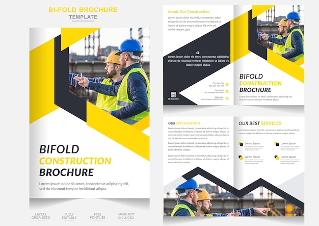 Vector creative residential building construction yellow bifold brochure design and construction company