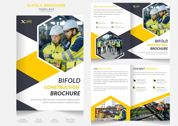 Creative Residential building construction yellow bifold brochure design and construction company