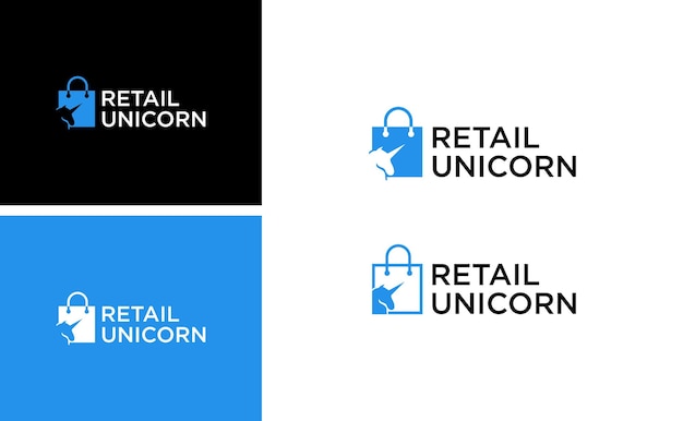 creative retail unicorn horn logo with shopping bag vector idea