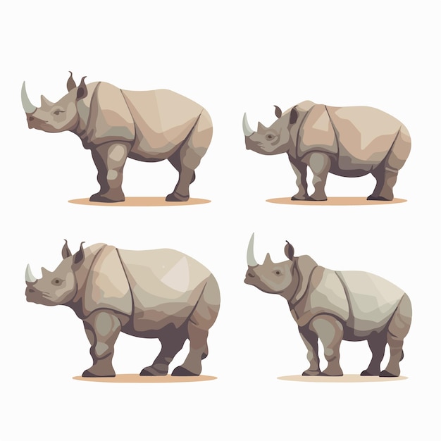 Vector creative rhino illustrations showcasing their unique horn and muscular build