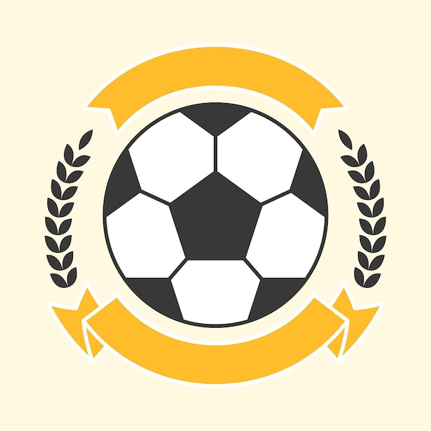 Creative ribbon with laurel leaves forming circle and soccer sun on yellow background