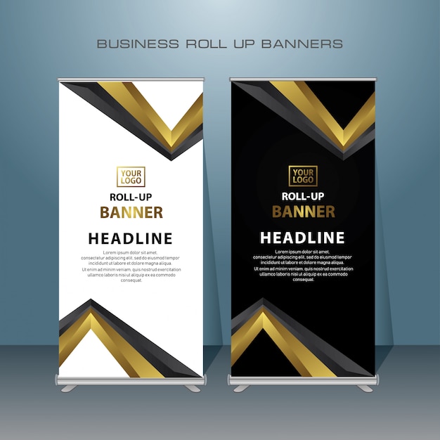 Creative roll up banner design in gold color