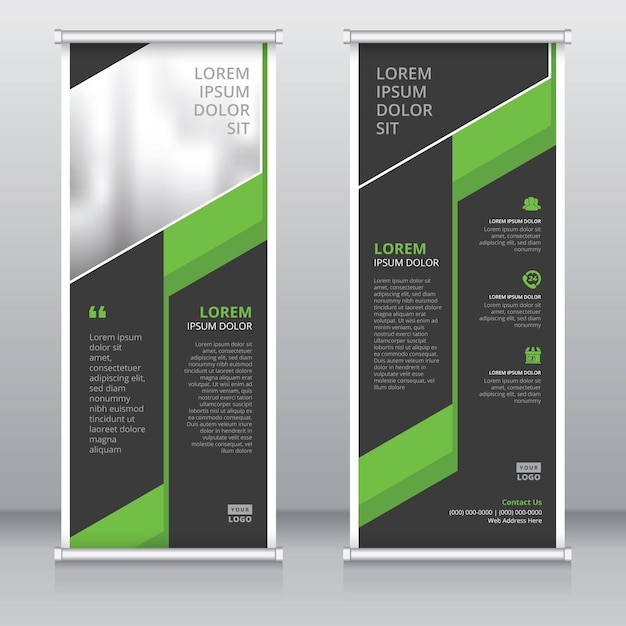 Creative roll up banner design template with two column layout