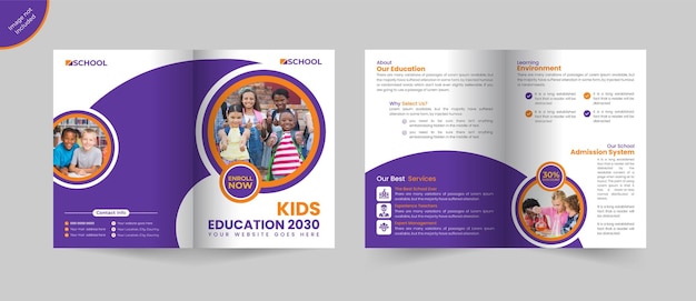 Vector creative school admission bi fold brochure template or school admission brochure design