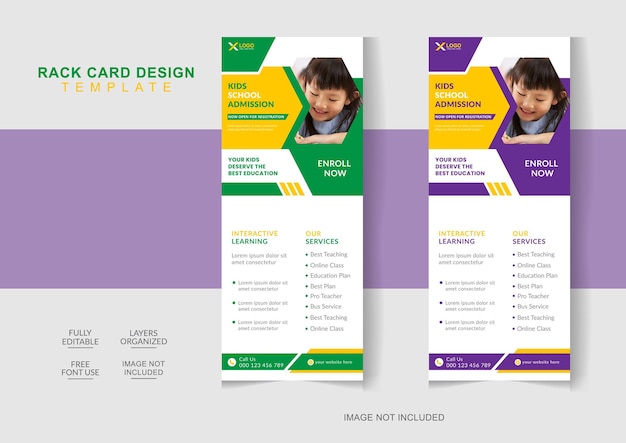 Creative school admission dl flyer or rack card design editable template