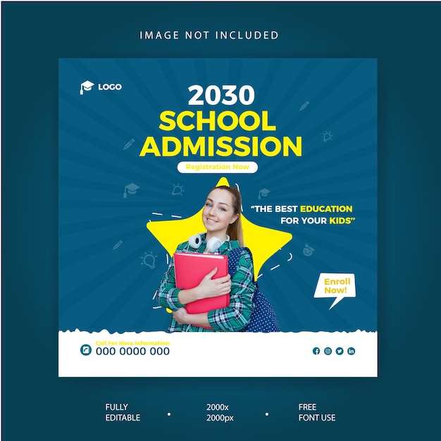 Creative school admission social media Instagram  post template design