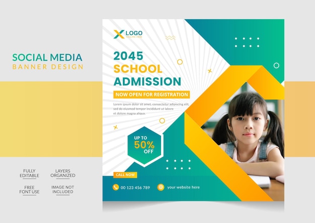 Creative School admission social media post design template