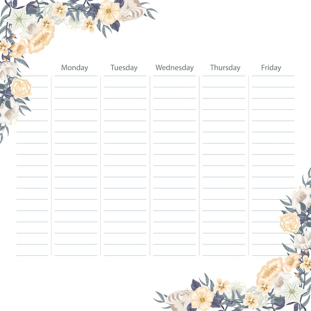 Vector creative school schedule card with flowers