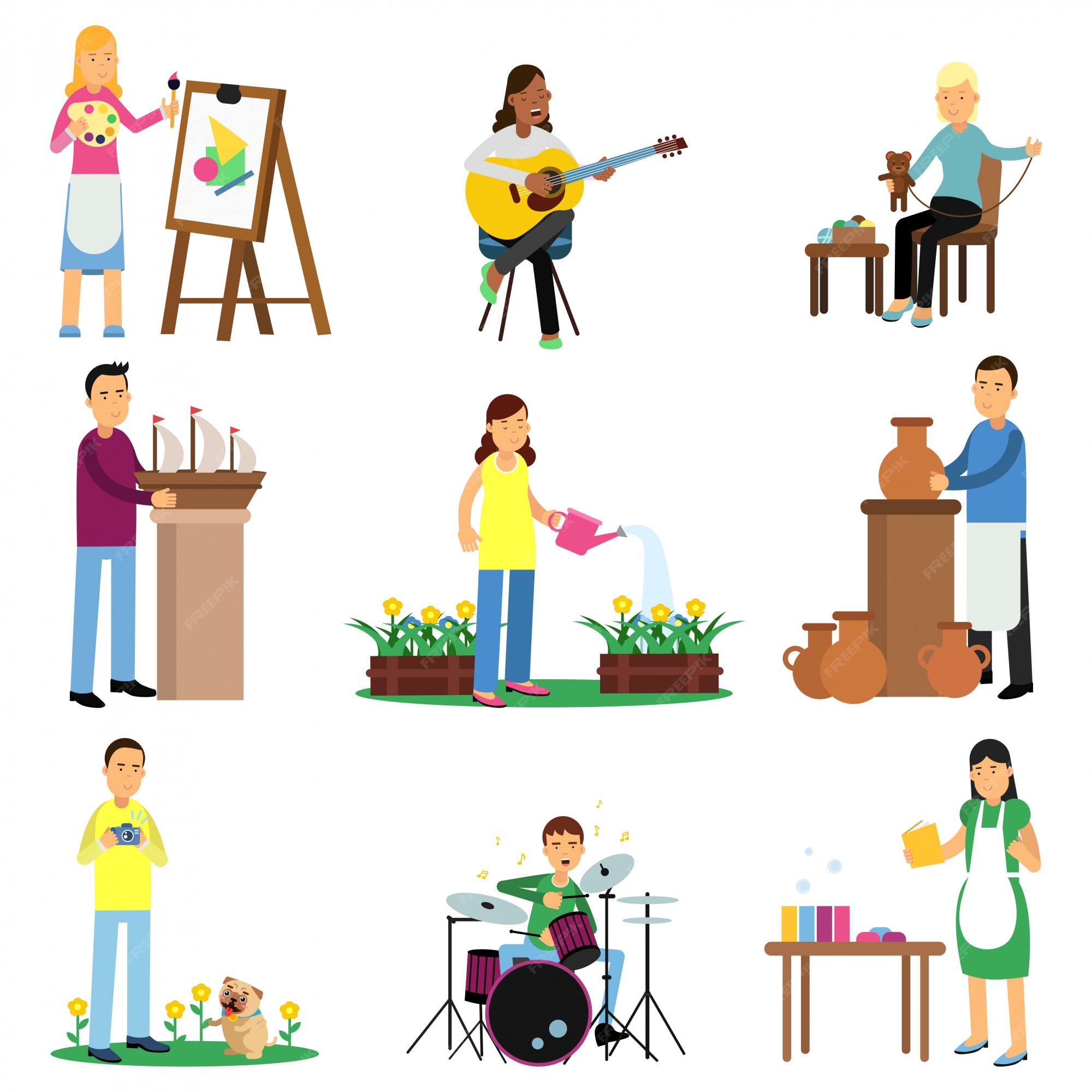 Premium Vector  Creative set of adult people and their hobbies