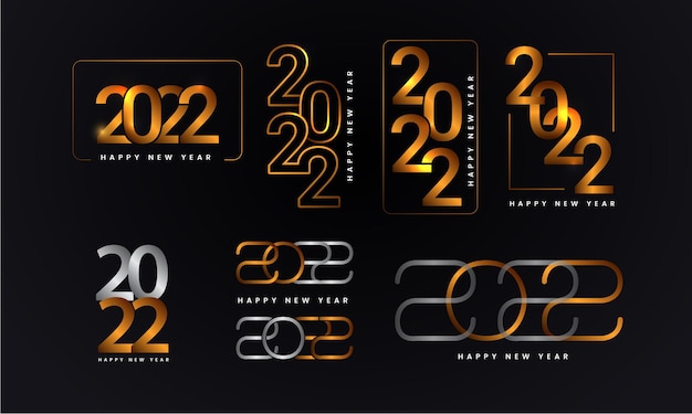 Creative set logo Happy new year 2022 with gold numbers Premium Vector