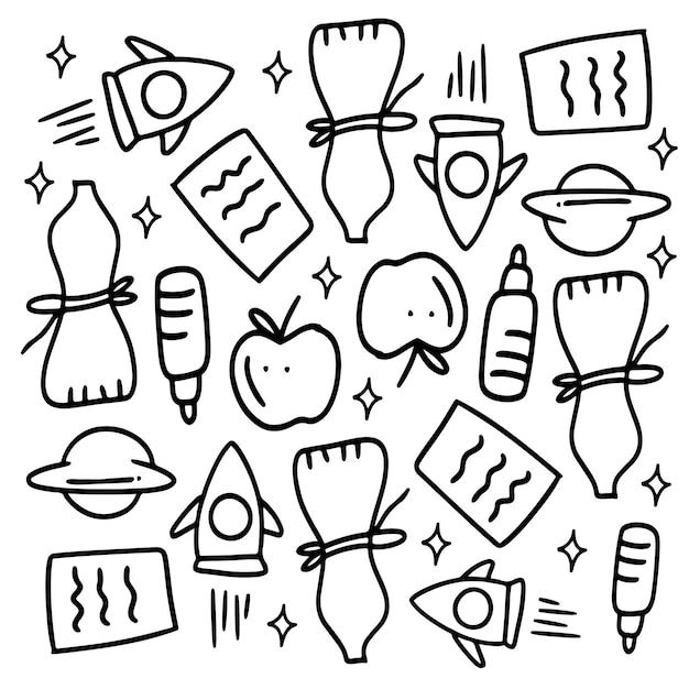 Creative set with doodle line style vector