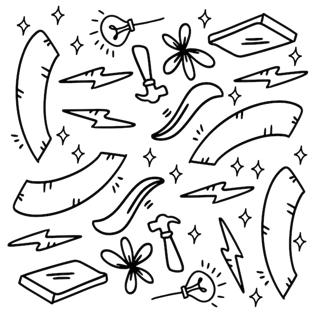 Creative set with doodle line style vector