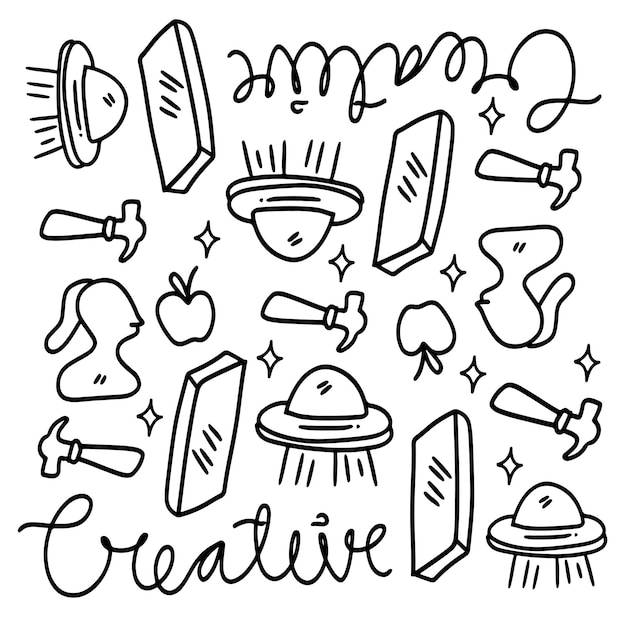Creative set with doodle line style vector