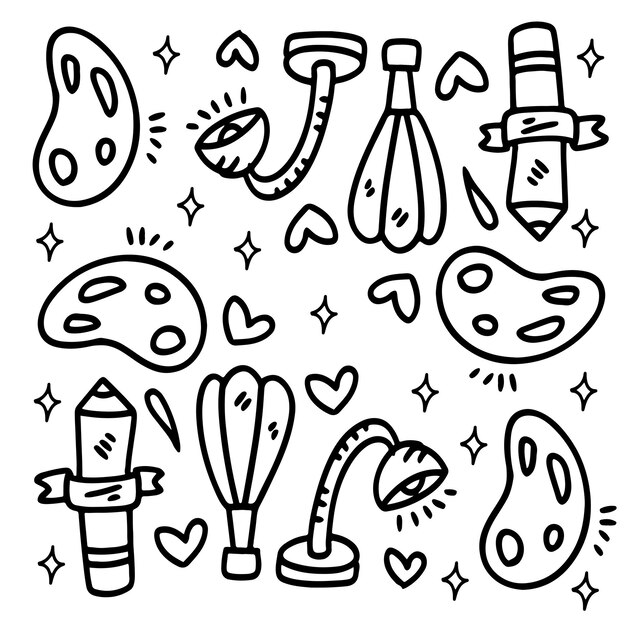 Vector creative set with doodle line style vector