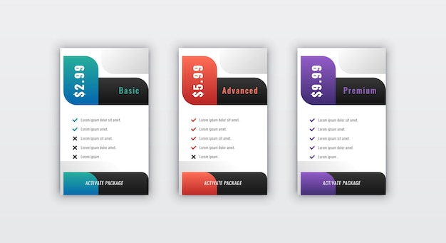 Vector creative shape pricing table info panel design for website