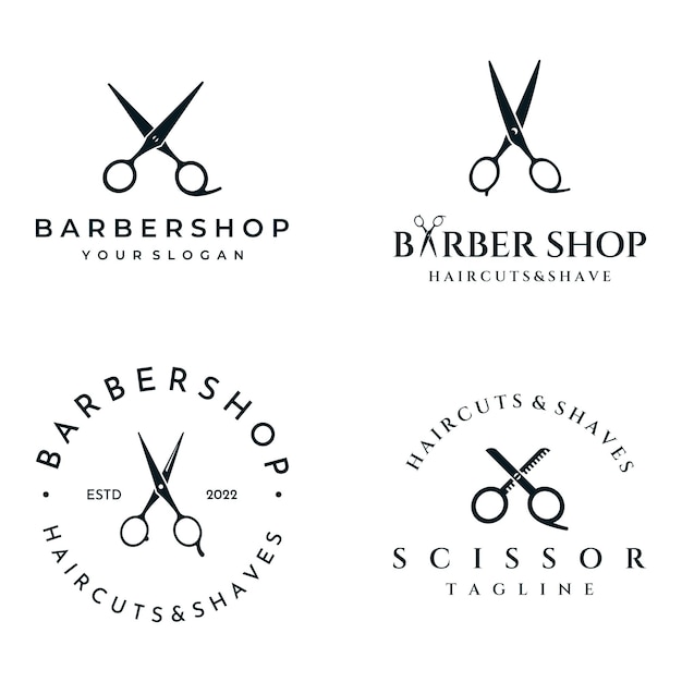Vector creative and simple classic haircut salon scissors template logo design isolated on black and white backgroundfor business barbershop salon beauty