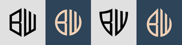 크리에이 티브 간단한 초기 글자 Bw 로고 디자인 번들