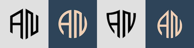 Креативные простые начальные буквы AN Logo Designs Bundle