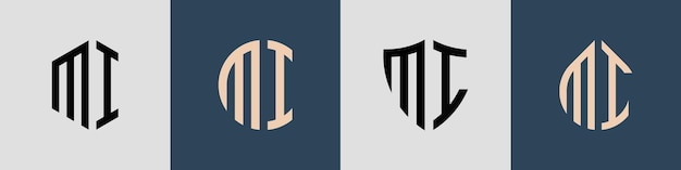 クリエイティブでシンプルな頭文字 MI ロゴ デザイン バンドル