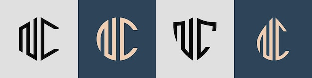 Creative simple initial letters NC Logo designs bundle