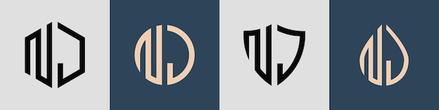 クリエイティブなシンプルな頭文字 NJ ロゴ デザイン バンドル