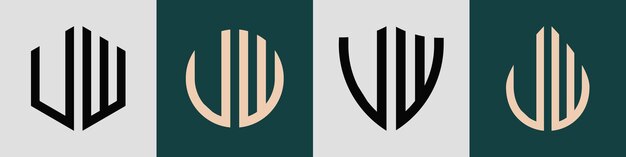 Vector creative simple initial letters uw logo designs bundle