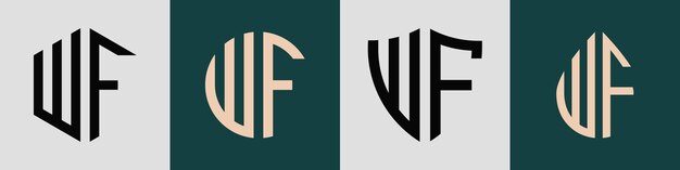 クリエイティブでシンプルなイニシャル WF ロゴ デザイン バンドル