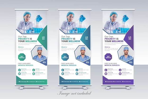 Vector creative amp simple minimul medical roll up banner design template for hospital and doctors