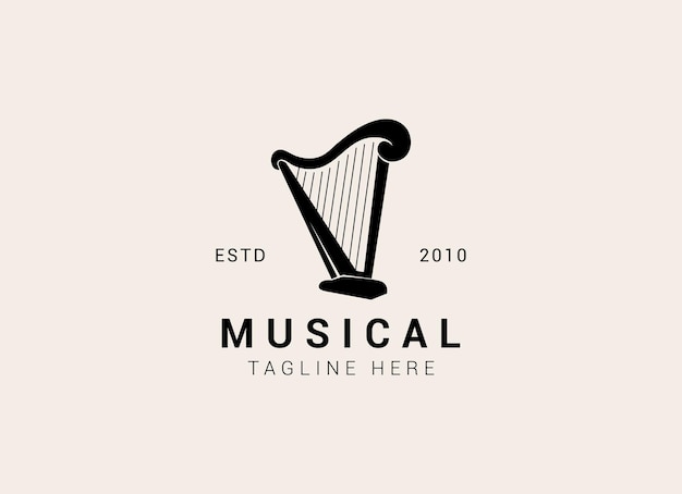 Креативный и простой логотип музыкального инструмента Дизайн логотипа Harp Векторная иллюстрация