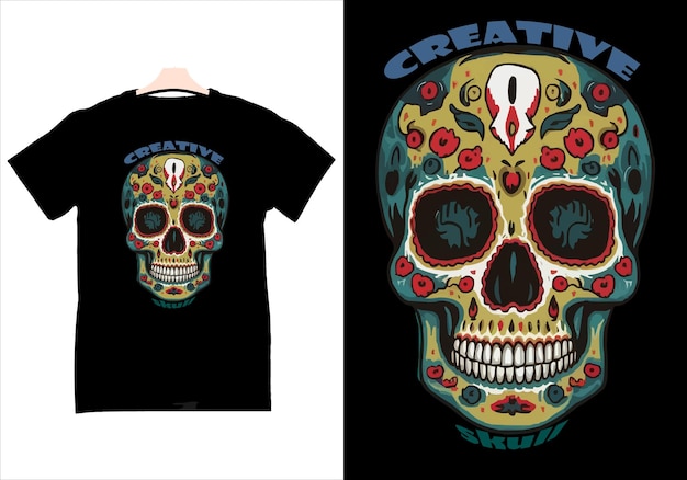 T-shirt creativo di design vettoriale di cranio