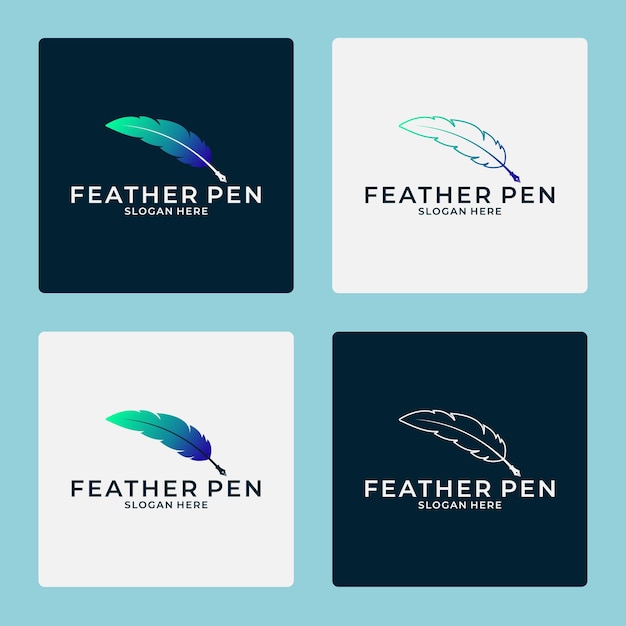 Creative smart feather pen logo design template for your business