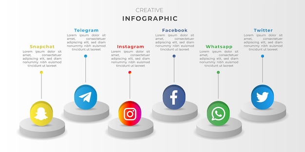 Vector creative social media platforms infographic with six icons