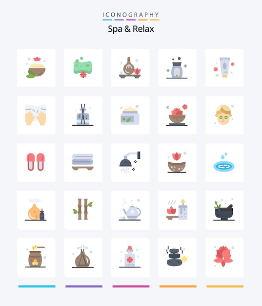 クリエイティブ スパ アンド リラックス 25 フラット アイコン パック メイクアップ ビューティー ハーブ スパ アロマなど