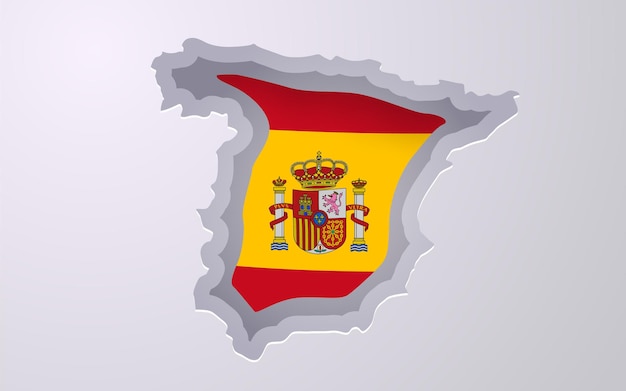 종이 컷 스타일의 플래그 색상이 있는 창의적인 스페인 지도