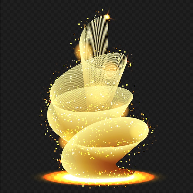 Creative spiral golden light swirl bright speed or motion on black png background.