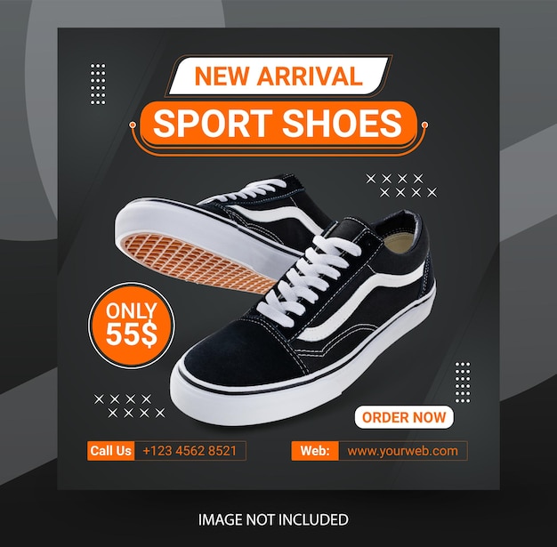 Creative sports sneakers sale template vector with marketing. sports fashion shoe brand social media