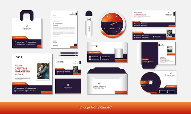 Creative Stationary set with orange gradient shapes