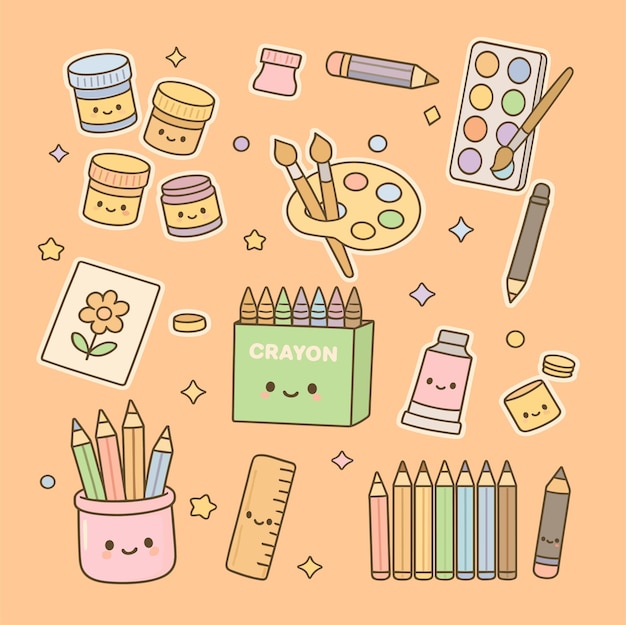 クリエイティブ・ステーショナリーとアート・サプライズのイラスト