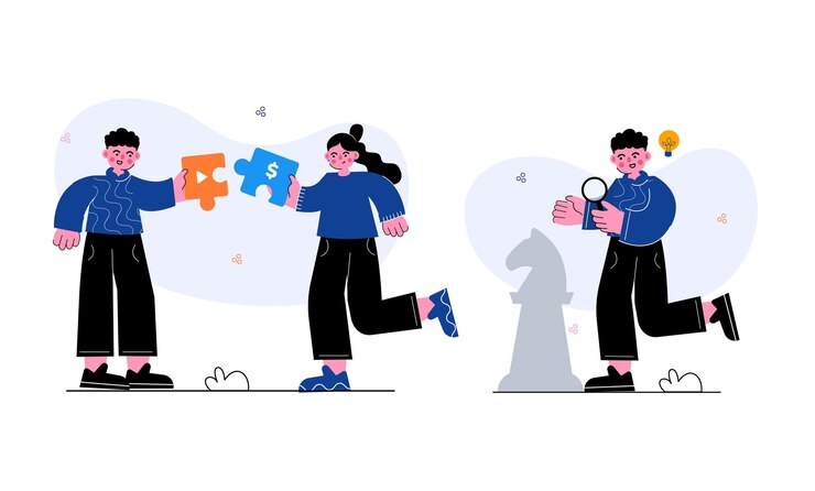 Vector creative strategy and team work advertising illustration