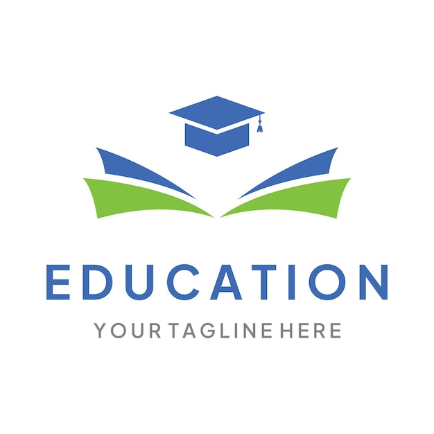 Design creativo del modello di logo per l'educazione degli studenti con cappello libro matita o penna segno ispirato agli studenti laureati loghi per le università, i college di istruzione e le scuole