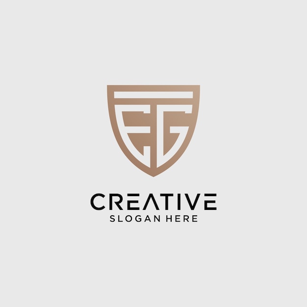 Creative style eg letter logo design template with shield shape icon