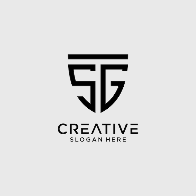 Шаблон дизайна логотипа буквы sg в креативном стиле со значком в форме щита