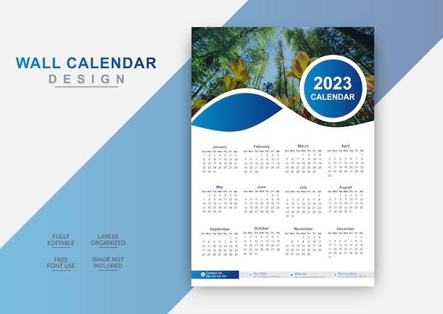 Modello di progettazione di calendario a parete singola creativo ed elegante per il nuovo anno 2023