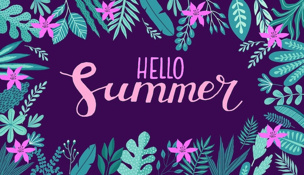 Creative summer floral cards in tropical style