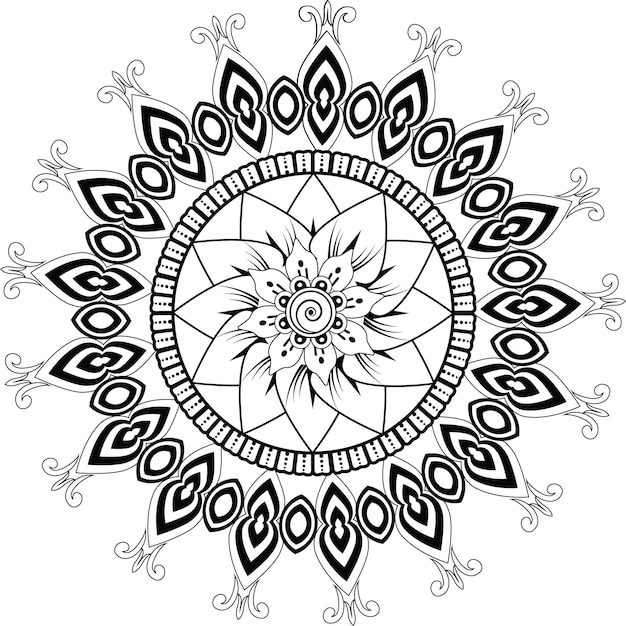 Sole creativo carino clipart fiore in bianco e nero colorazione mandala