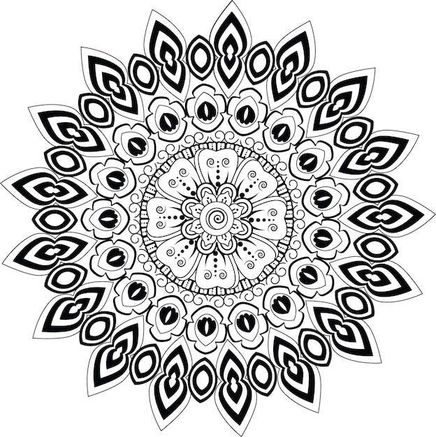 Creative sun cute clipart black and white flower coloring mandala