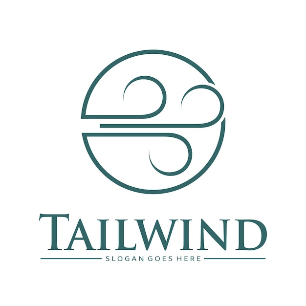 Design creativo del logo del concetto di vento in coda su sfondo bianco